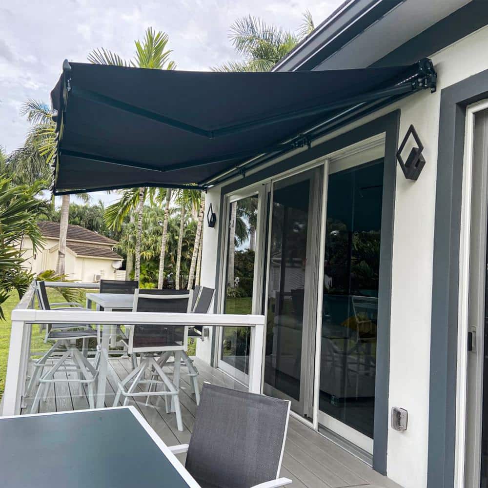 Motorized Retractable Black Patio Awning with Aluminum Frame
