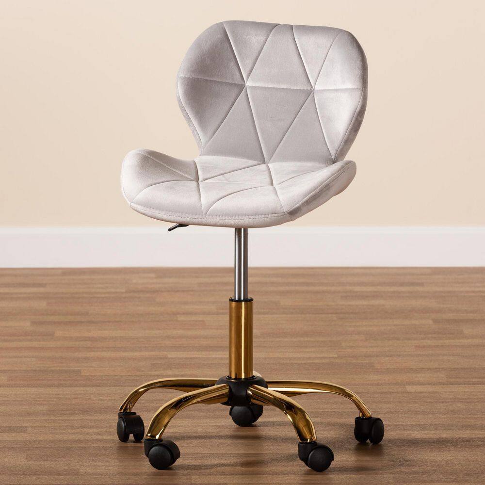 Savara Grey Velvet and Gold Metal Swivel Desk Chair