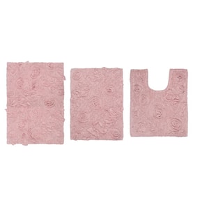 Modesto Bath Rug 100% Cotton Bath Rugs Set, 3-Pcs Set with Contour, Pink