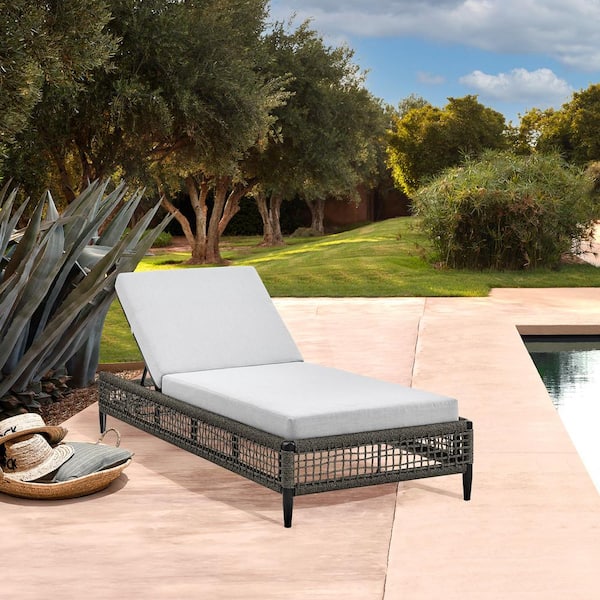 Armen Living Alegria Aluminum Outdoor Chaise Lounge Chair with Light Gray Cushions