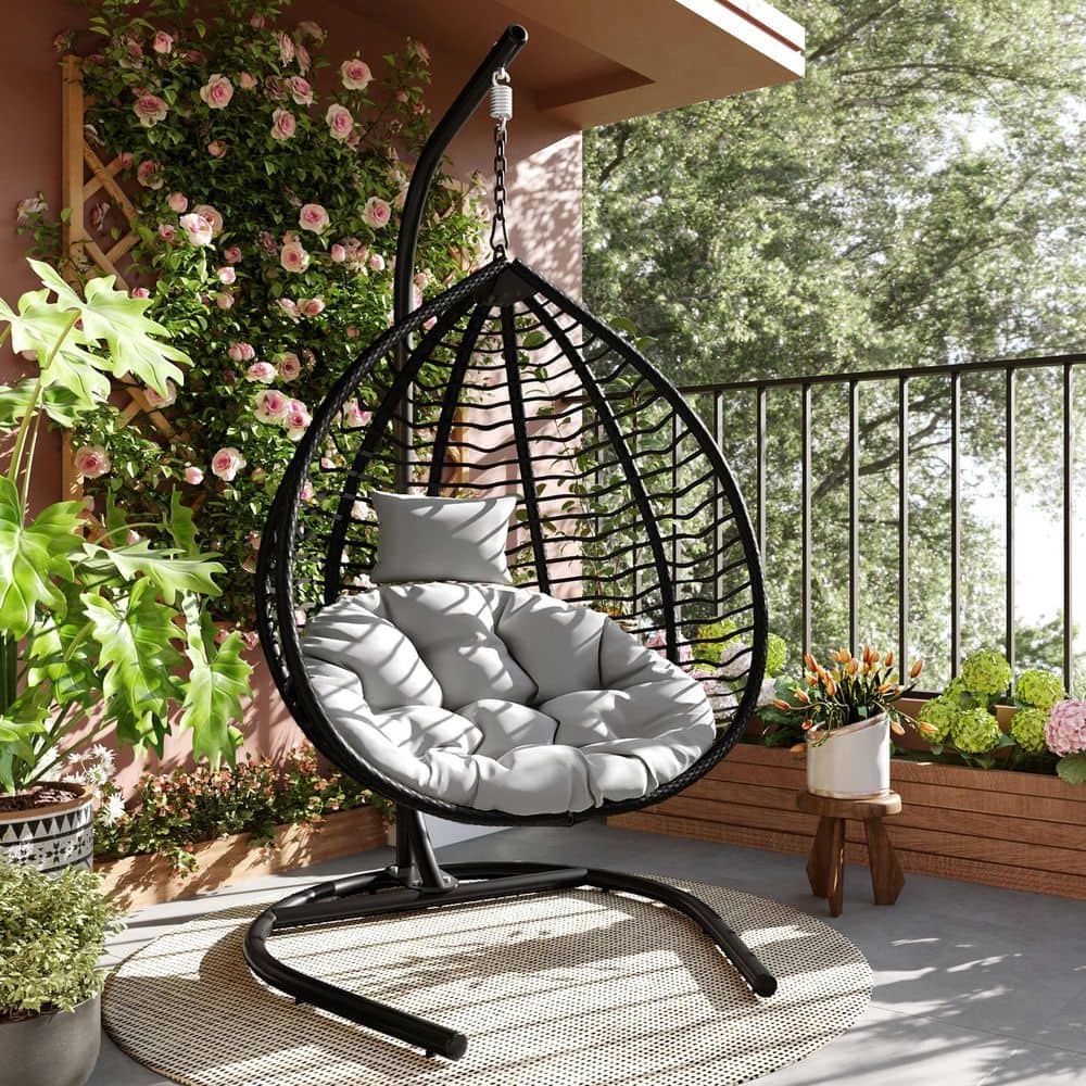 3.7 ft. Free Standing Hammock with Stand, Iron Frame and Plush Cushion and Removable Headrest in Black/ Gray price history on PriceWatchPro