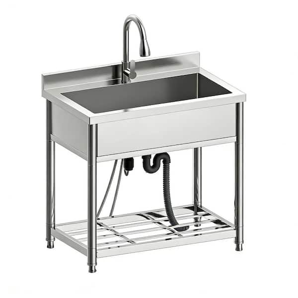 22.4 in. D x 35.4 in. W Freestanding Stainless Steel Laundry/Utility Sink with Pull-Out Faucet for Garage, Kitchen