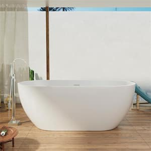 59 in. W x 28.34 in. L Acrylic Flatbottom Freestanding Soaking Bathtub with Center Drain in White