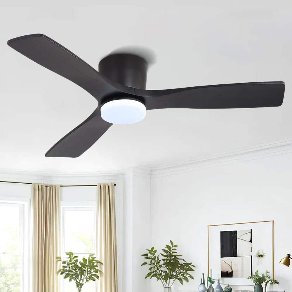48 in. 3 Blades DC Motor Indoor Flush Mount Ceiling Fan with Light Kit And Remote Black price history on PriceWatchPro