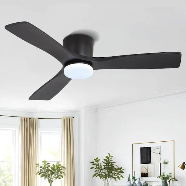 48 in. 3 Blades DC Motor Indoor Flush Mount Ceiling Fan with Light Kit And Remote Black