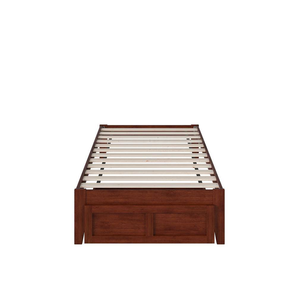 Walnut Twin Wood Frame Bed with Foot Drawer and USB Charger