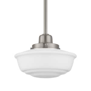Belvedere Park 1-Light Brushed Nickel Pendant Hanging Light with Frosted Opal Glass Shade, Farmhouse Kitchen Lighting