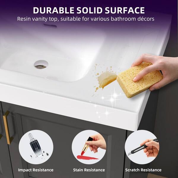 Zeafive 61 in. W x 22 in. D Solid Surface White Rectangular Double