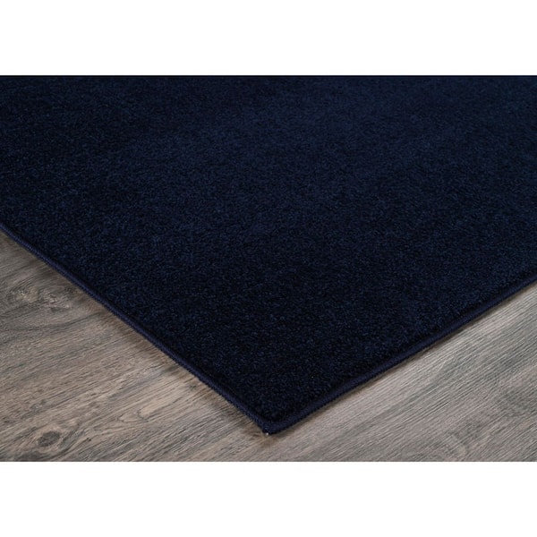 Palmer Plush 2 ft. x 6 ft. Navy Blue Washable Non Slip Solid Color Area Rug