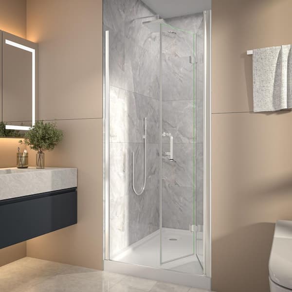 34-36 in. W x 72 in. H Bifold Frameless Shower Door in Chorme Finish with Clear Glass