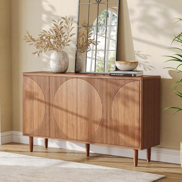 Ahlivia Brown Engineered Wood 59.4 in. Buffet Cabinet Sideboard with Shelves