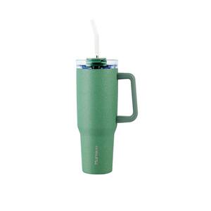 40 oz. Insulated Green Ice Flower Leak Proof Double Walled Stainless Steel Tumbler with Handle and Straw