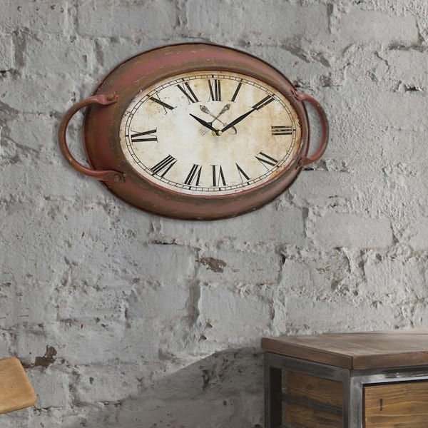 Stonebriar Collection 11 in. x 16.5 in. Metal Oval Wall Clock SB-6075A ...