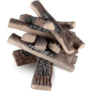 Gas Fireplace Ceramic Logs 11.81 in. Vent-Free Gas Fireplace Logs Wood Log Stackable Wood Branches, 10 Pcs