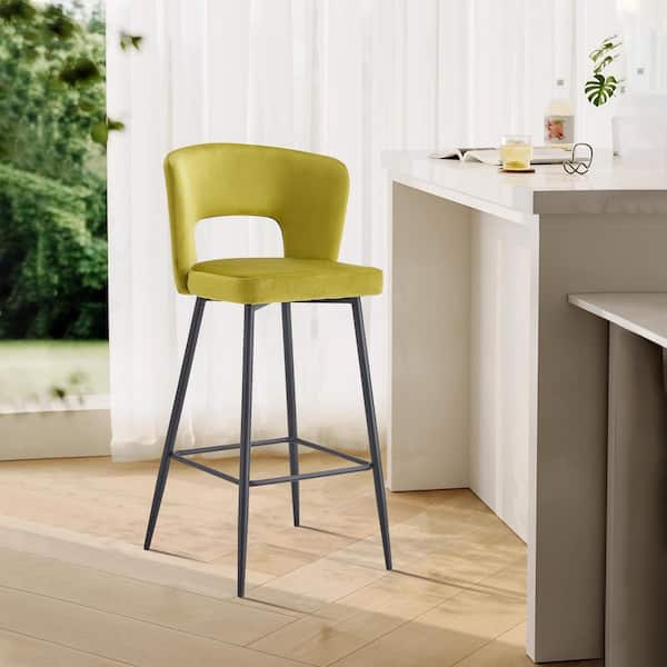 Harper & Bright Designs 29.92 in. Yellow Low Back Metal Frame Upholstered Bar Stool with Velvet Seat, Footrest Bar