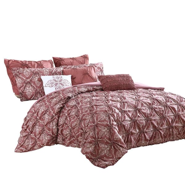 THE URBAN PORT Veria 8-Piece Pink Solid Print Microfiber Queen Comforter Set