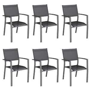 23.2 in x 34.6 in x 21.6 in Gray Outdoor and Patio Dining Chairs with Aluminum Material, Stacking (Set of 6)