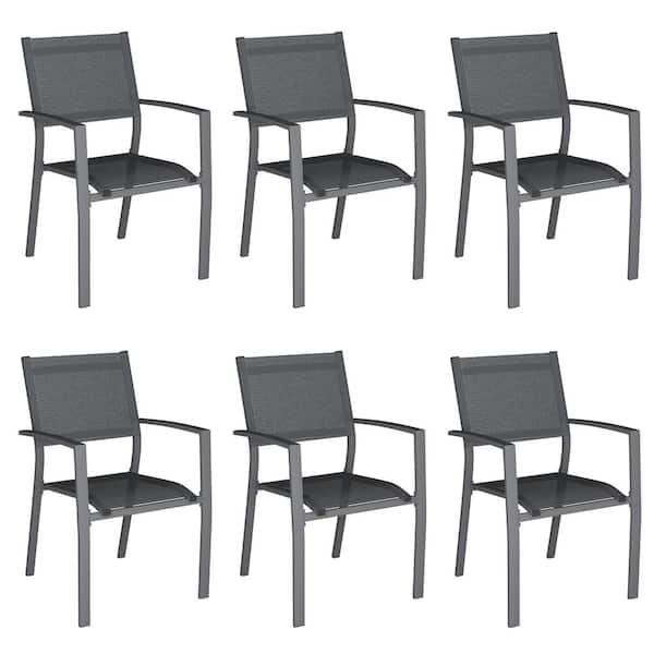 SUNVIVI 23.2 in x 34.6 in x 21.6 in Gray Outdoor and Patio Dining Chairs with Aluminum Material, Stacking (Set of 6)