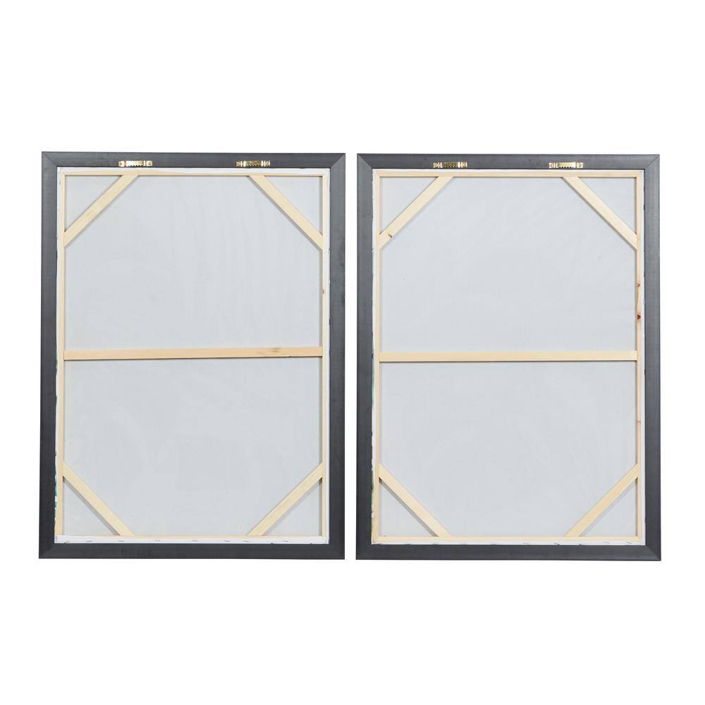 Green Tropical Leaf Framed Canvas Wall Art Set with Silver Frame