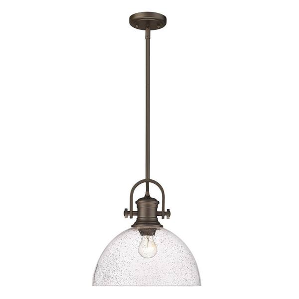 Golden Lighting - Hines 1-Light Rubbed Bronze with Seeded Glass Pendant