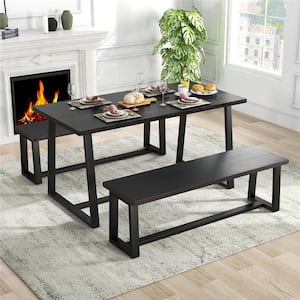 Black Wood 63 in. Cross Legs Dining Table (6-Seats)