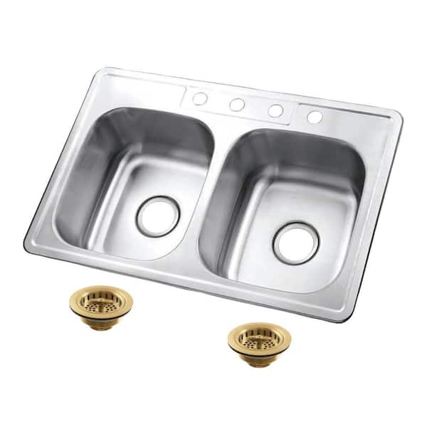 Studio 14 in. Drop-in Double Stainless SteelKitchen Sink with Basket Strainer