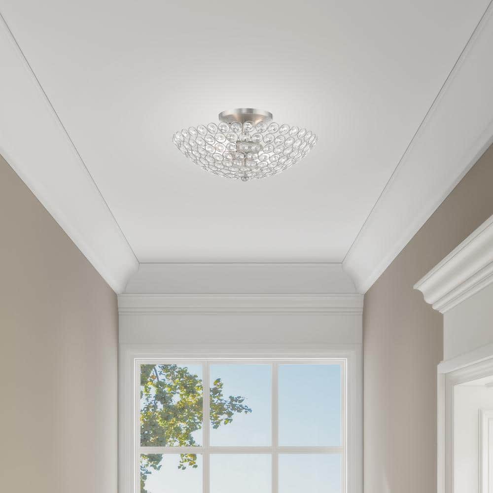 Cassandra Brushed Nickel Crystal 2-Light Semi-Flush Mount