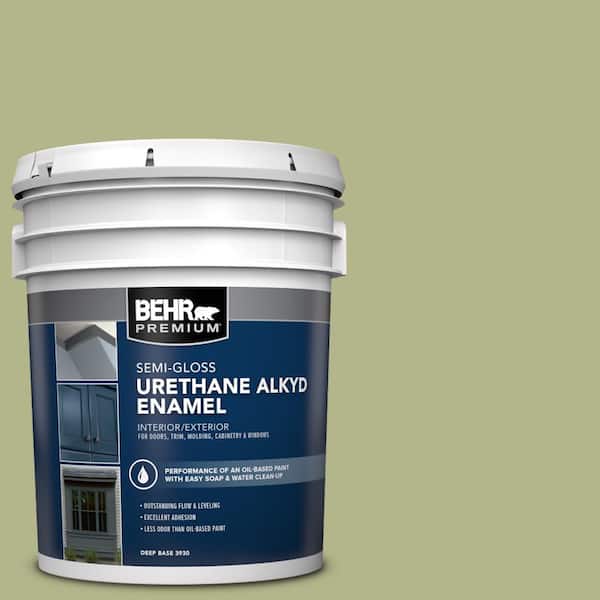 BEHR PREMIUM 5 gal. #M350-4 Sweet Grass Urethane Alkyd Semi-Gloss Enamel Interior/Exterior Paint