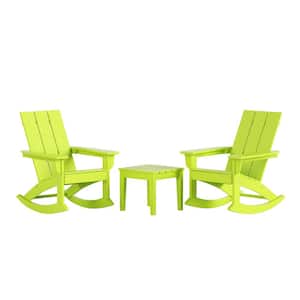 Shoreside Lime HDPE Plastic Modern Rocking Poly Adirondack Chair Set of 2 With Side Table