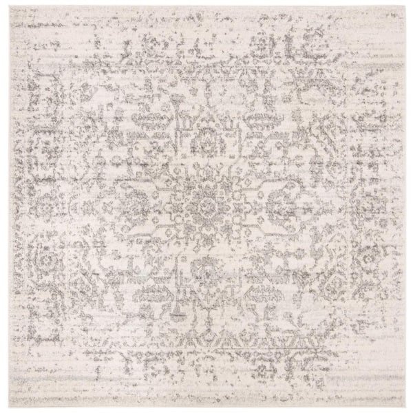 SAFAVIEH Madison Silver/Ivory 10 ft. x 10 ft. Geometric Border Floral Medallion Square Area Rug