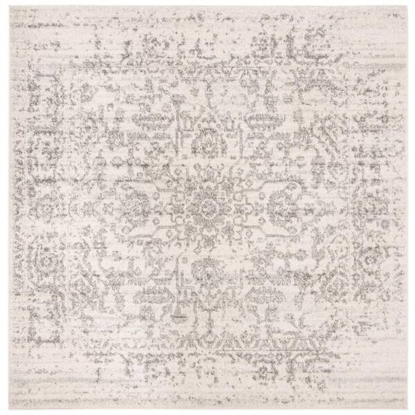 SAFAVIEH Madison Silver/Ivory 11 ft. x 11 ft. Distressed Border Square Area Rug