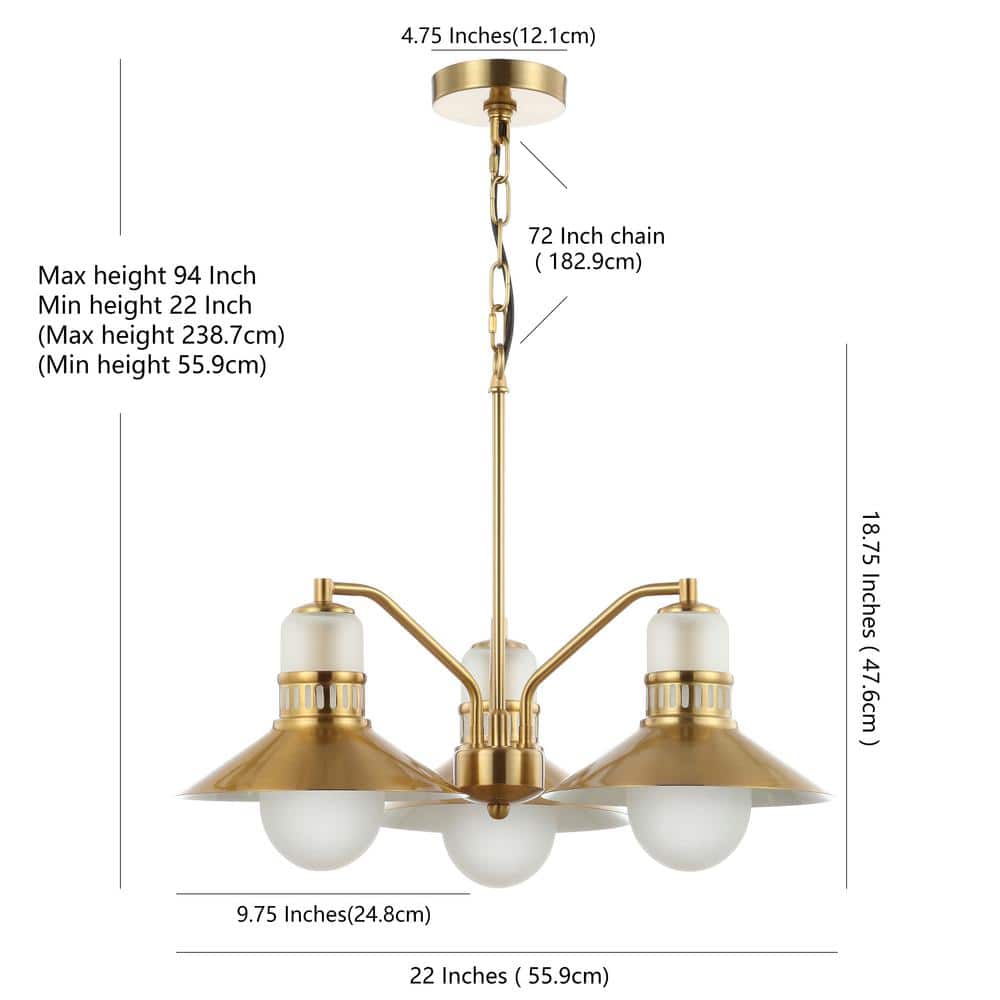 Colin 22" Brass Gold Adjustable Retro LED Chandelier with Crystal Accents