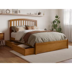 Lucia Light Toffee Natural Bronze Solid Wood Frame Full Platform Bed with Panel Footboard Storage Drawers