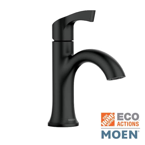 MOEN Korek Single Hole Single-Handle Bathroom Faucet with Drain Kit Included in Matte Black