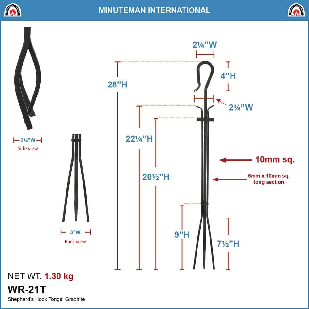 Graphite Gray Wrought Iron Shepherd's Hook Fireplace Tongs