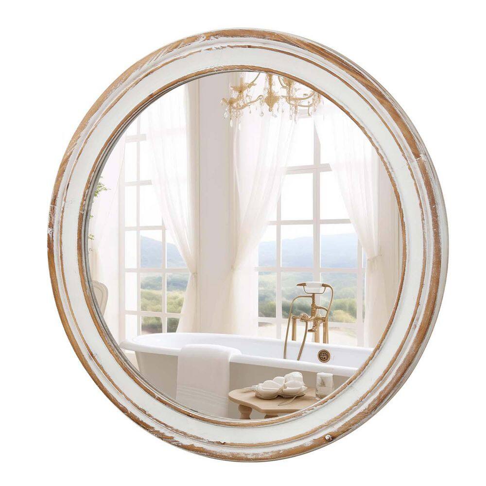 Croix Natural 31.5 in W x 31.5 in. H Wall-Mounted Round Wood Framed Mirror, Farmhouse Circle Mirrors price history on PriceWatchPro