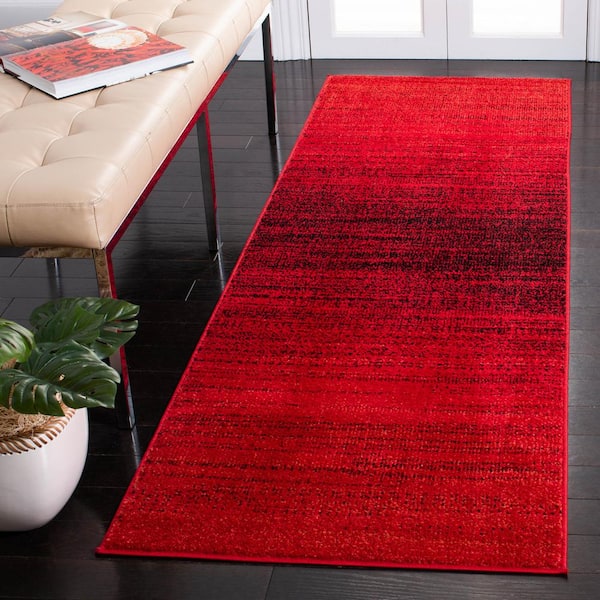 Adirondack 3 ft. x 12 ft. Red/Black Striated Runner Rug