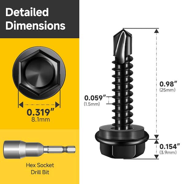 #10 x 1 in. Black Oxide 410 Stainless Steel Hex Washer Head Self Drilling Sheet Metal Screws (100-Pack)