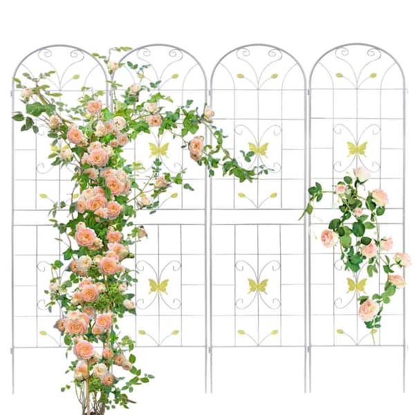 TUYOHW Generic Metal Garden Trellis for Climbing Plants, 19.7"L x 86.7"H for Vines Rose Support Outdoor Trellis (White, 4 Pack)