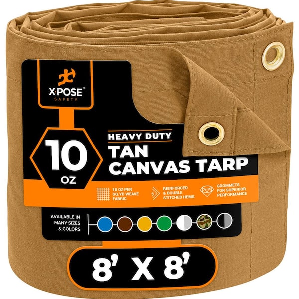 XPOSE SAFETY Canvas Heavy Duty 8 ft. W X 8 ft. L Tan 10 oz. Tarp