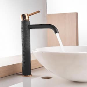 11 in. Tall Single Hole Bathroom Sink Vessel Faucet in Black and Gold