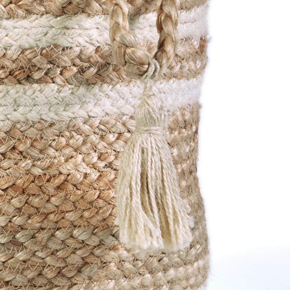 Eco-Friendly Handmade Jute Storage Basket with White Stripes, 19"