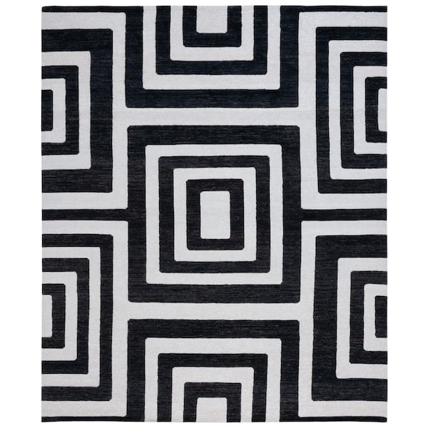Santa Fe 6 ft. x 9 ft. Silver/Black Modern Concentric Squares Area Rug