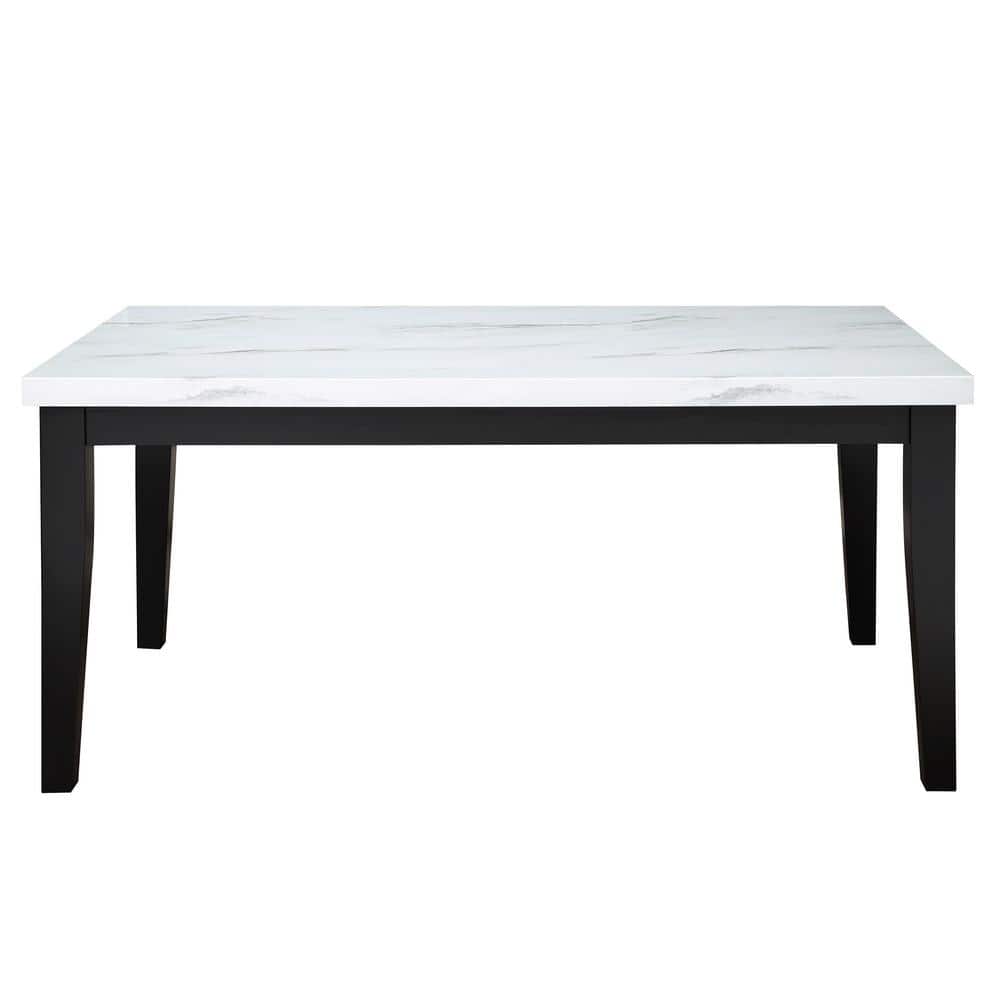 White Faux-Marble and Wood Rectangular Dining Table for Six
