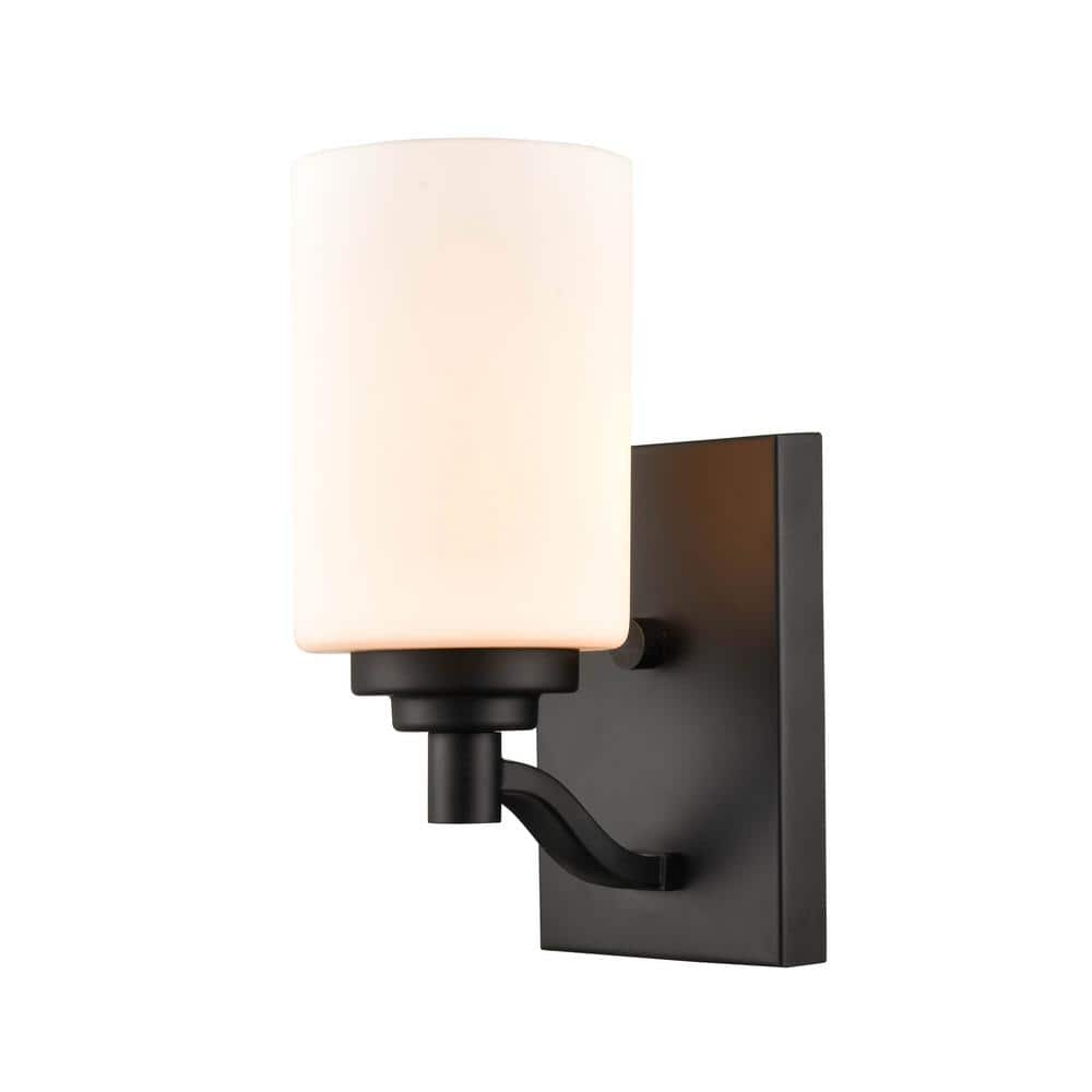 Matte Black Cylinder Wall Sconce with Glass Shade
