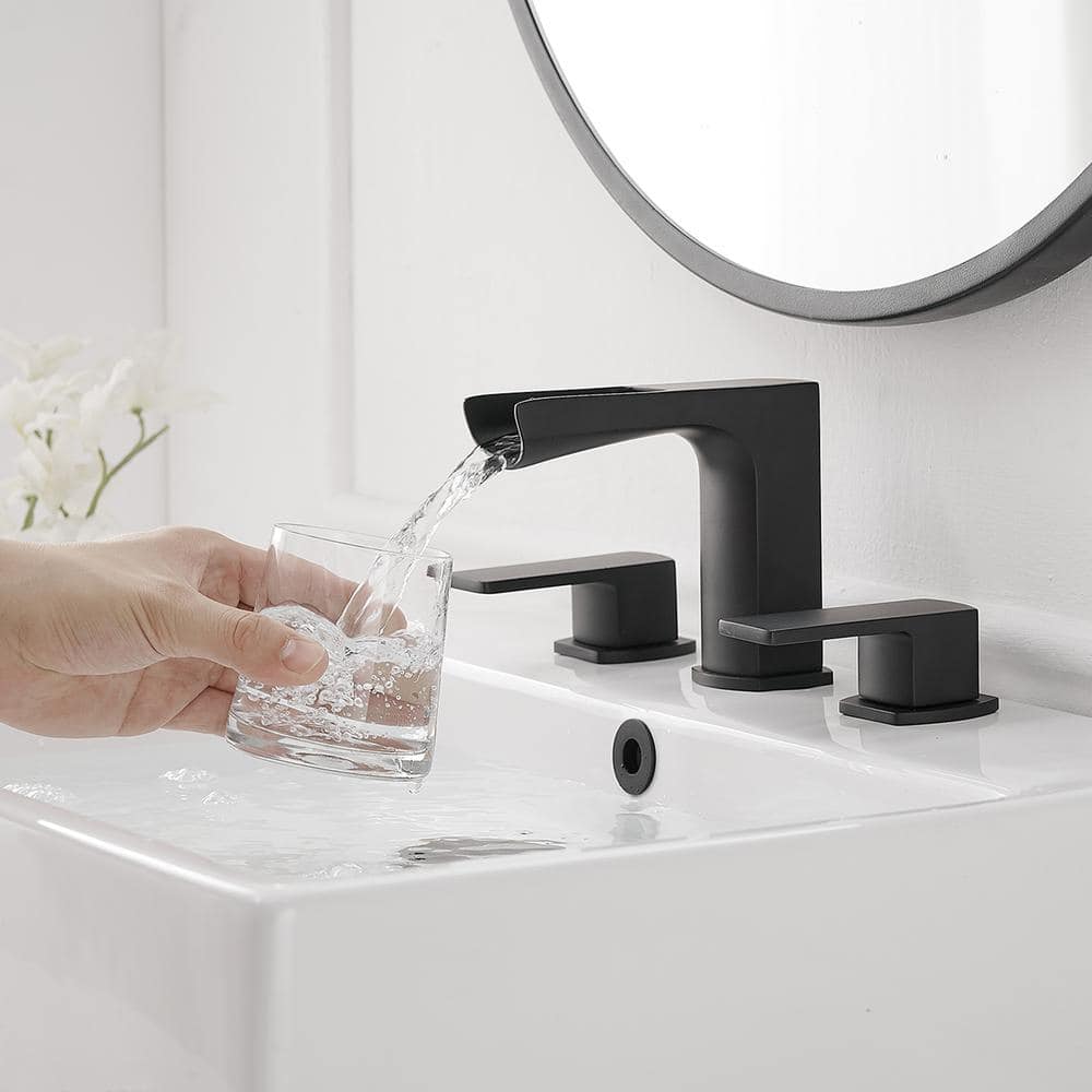Matte Black Stainless Steel Waterfall Double-Handle Faucet Set