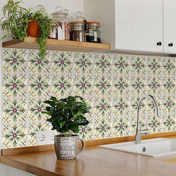 Green and Orange R343 4 in. x 4 in. Vinyl Peel and Stick Tile (24 Tiles, 2.67 sq. ft. / Pack)