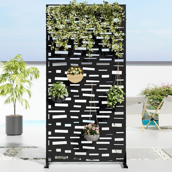 35 in. x 72 in. Black Textured Metal Garden Screens Outdoor Privacy Screen