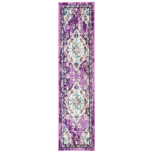 Madison Lavender/Light Blue 2 ft. x 6 ft. Border Floral Oriental Runner Rug