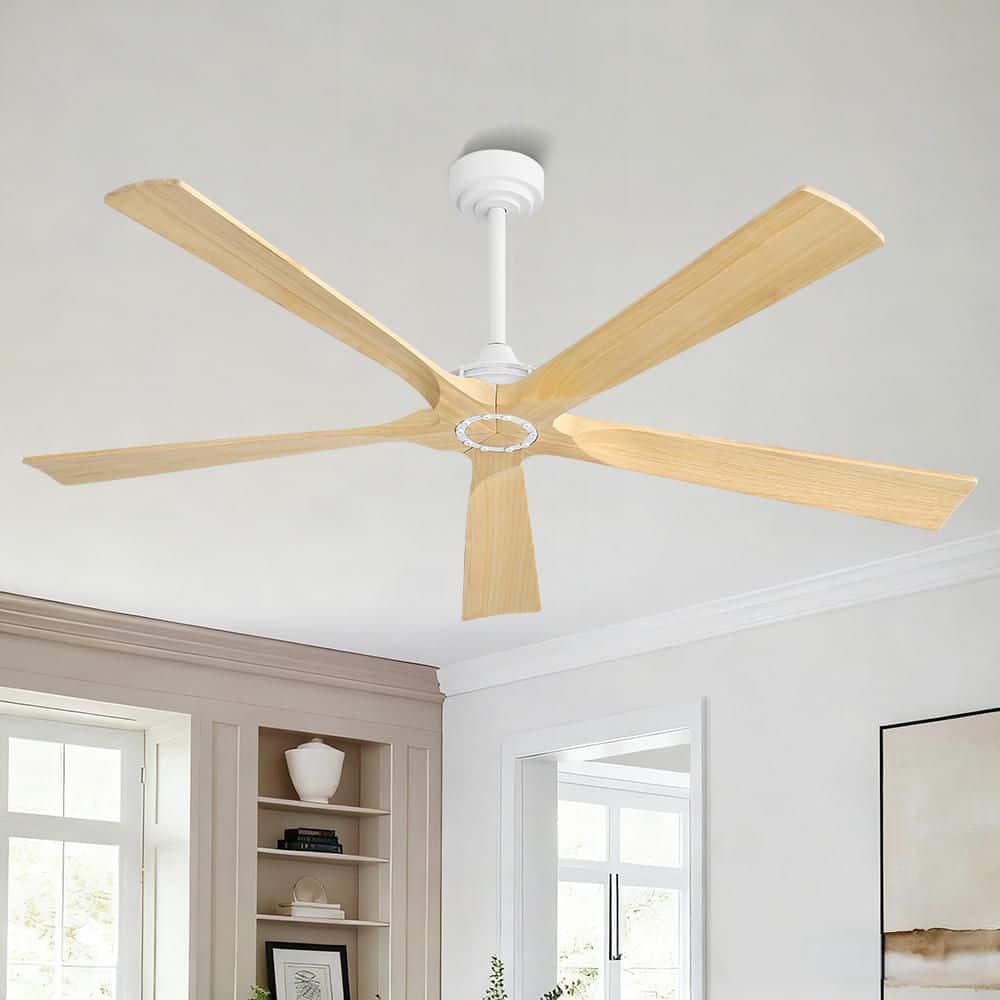 60 in. 5-Soild Wood Natural Wood Grain Blades Indoor White Standard Ceiling Fan with Remote Down-Rod Mount price history on PriceWatchPro